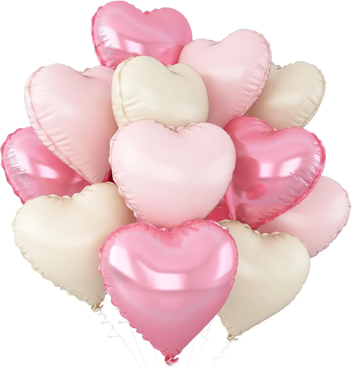 12Pcs Baby Pink Cream White Heart Shaped Foil Balloons,18Inch Heart Balloon for Birthday Anniversary Wedding Valentine's Day