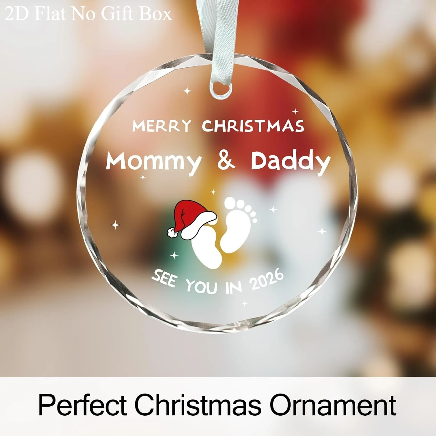 زينة إعلانية للأطفال مكونة من قطعتين مسطحة ثنائية الأبعاد - 2025/2026 تذكار حمل للتاريخ الملتف - عرض زجاجي مستدير لعيد الميلاد/الحمل