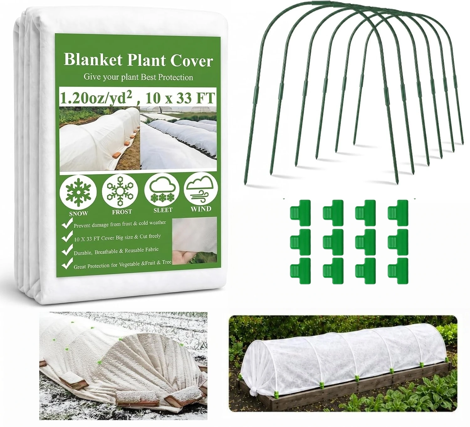Greenhouse Hoops With Plant Cover Freeze Frost Protection Garden Hoops Kit for Raised Bed