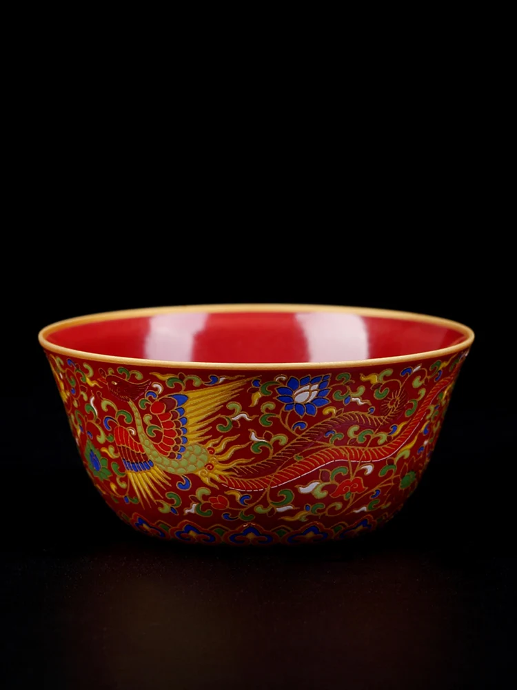Enamel Color Master Cup Dragon And Phoenix Single CupPalace Style Retro Tea Cup Ceramic Tea Cup Gold Painted Cup