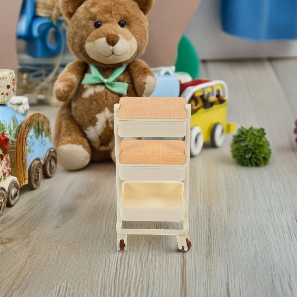 

2Pcs Mini Furniture for Dollhouse 3 Level Rolling Cart Compact Mobile Shelf Realistic Dining Scene Decoration Playtime
