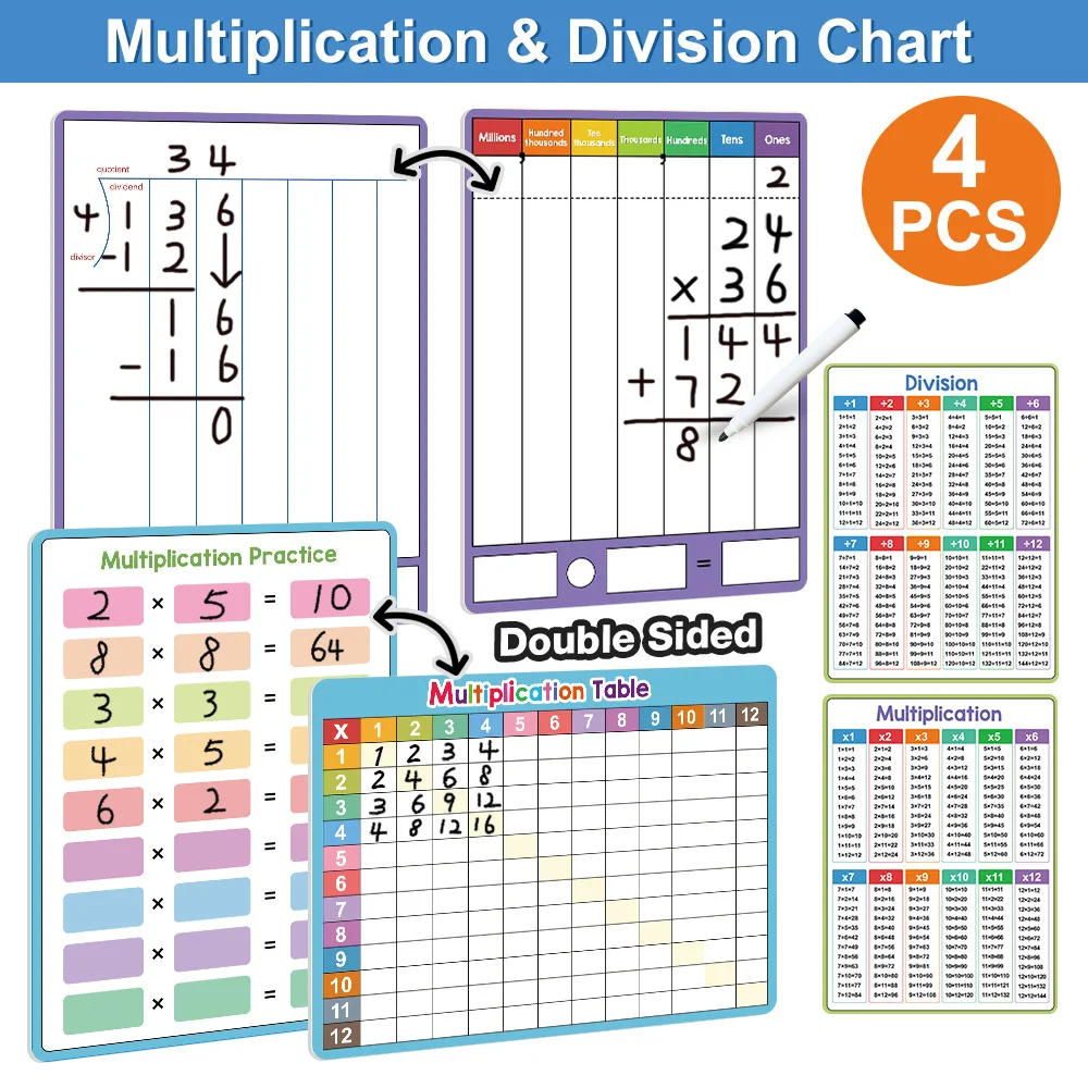 English Multiplication Division Handwriting Board Erasable A4 Learning Aid for Kids Math Practice Tool