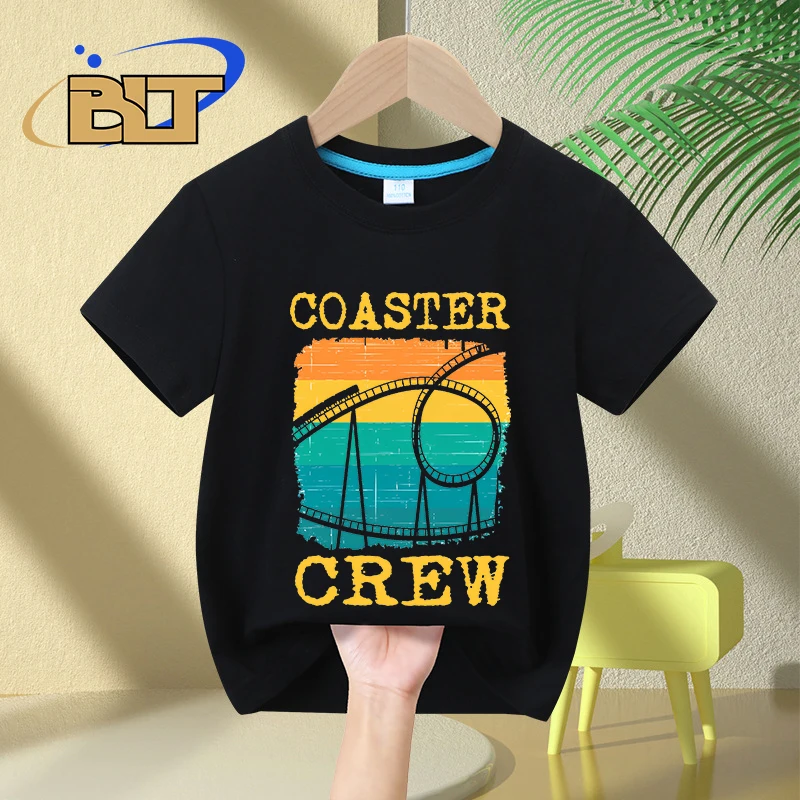 

Coaster Crew Roller Coaster printed kids T-shirt summer children's pure cotton short-sleeved casual tops boys and girls gifts