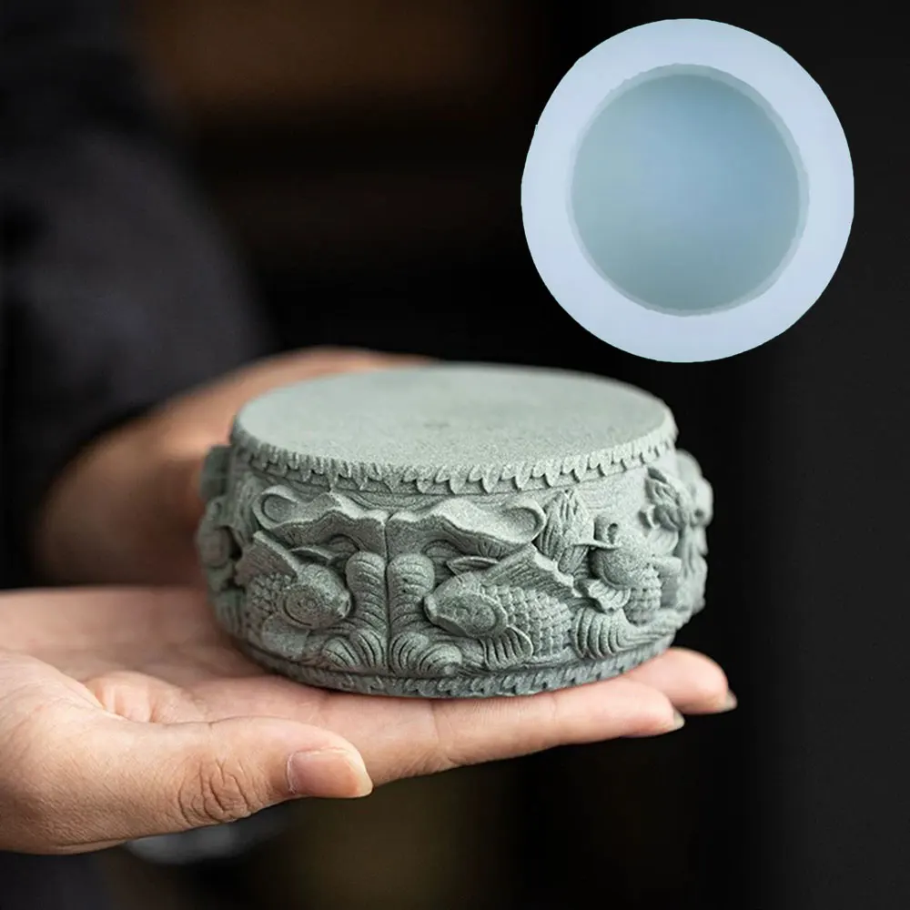 

Барабан с рыбой кои, цементная основа, силиконовая форма, китайский чай, домашнее животное, настольные декоративные украшения, гипсовый бетон, форма «сделай сам»