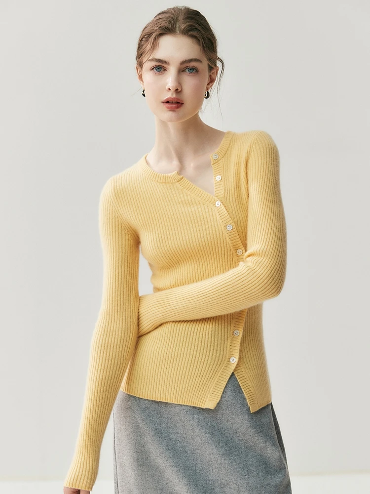 TLOML Jesienno-Zimowy Damski Dopasowany Kardigan Sweter ze 100% Kaszmiru Podstawowy Prosty Styl Nowa Moda Dekolt w Serek Asymetryczne Rozcięcie