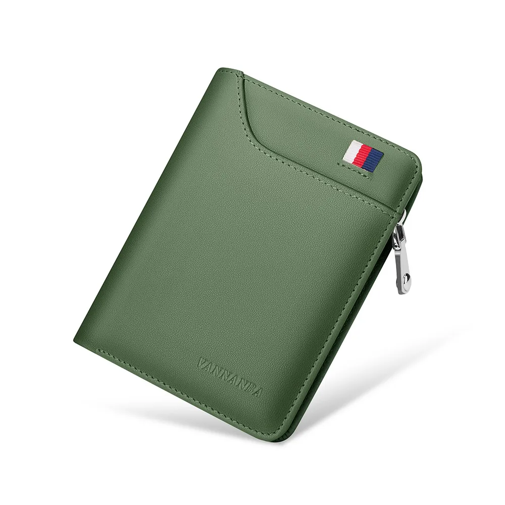 

VANNANBA Wallets for Men Youths Genuine Leather with Zip Coin Pocket Fashion Card Holders with Gift Box