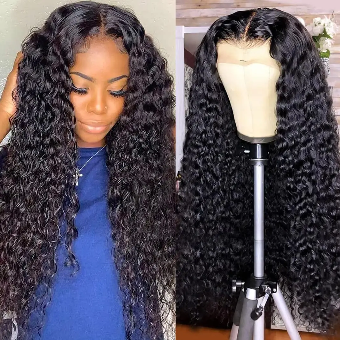 30 34Inch Water Wave Lace Front Wig Human Hair For Women 13x4 Brazilian Glueless Deep Wave Frontal Wig Pre Plucked Wet And Wavy