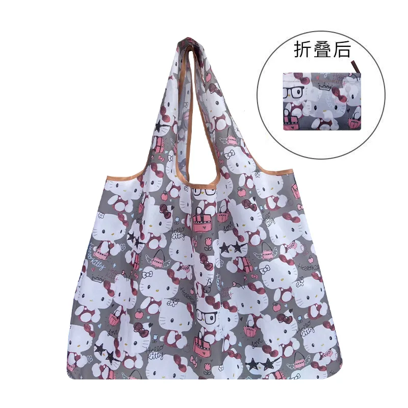 Sanrio Small Folding Shopping Bag Anime Hello Kitty Kuromi Melody Cinnamoroll Polyester Eco Bag Cartoon Shoulder Bag Handbag