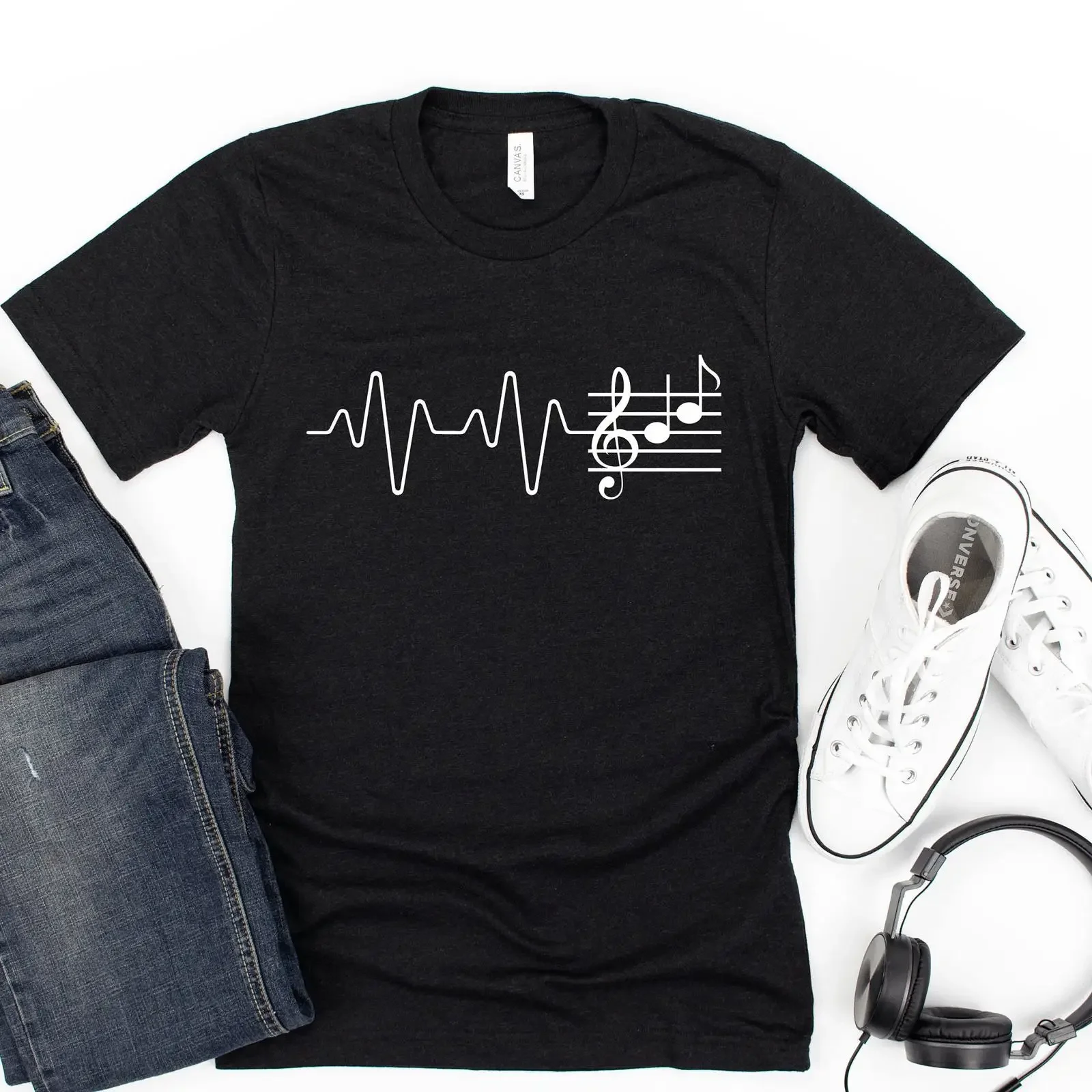 Music Heartbeat Treble Clef Funny T Shirt for Musician Piano Band Teacher Lover Casual  vintage Washed Breathable fashion