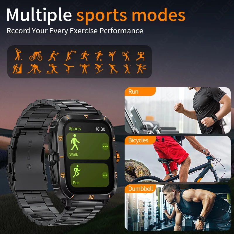 LIGE 2025 montre intelligente hommes 2.01 ''grand écran Bluetooth appel montres surveillance de la santé sport Fitness Smartwatch pour Android IOS