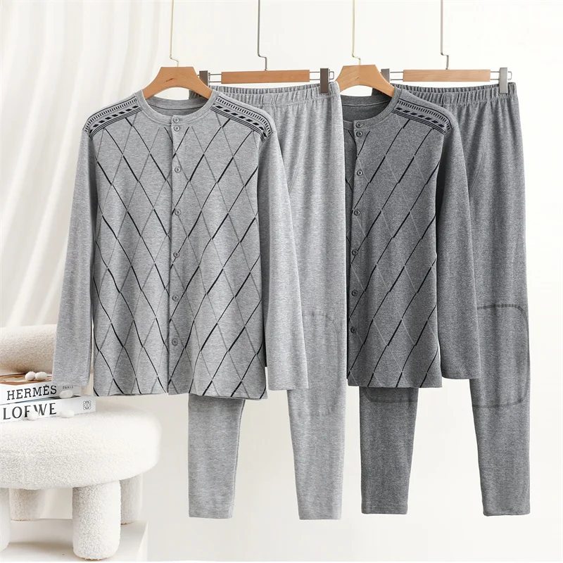 Men's Cotton Thickened Long Sleeve Sweater Home Clothes Set Autumn Winter Warm Sleepwear Large Size Loose Comfortable Pajamas
