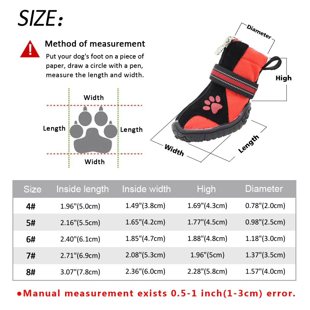 4pcs Pet Dog Shoes Waterproof Reflective Dog Boots Outdoor Snow Rain Shoes Anti-slip Socks Footwear For Medium Large Dogs Husky