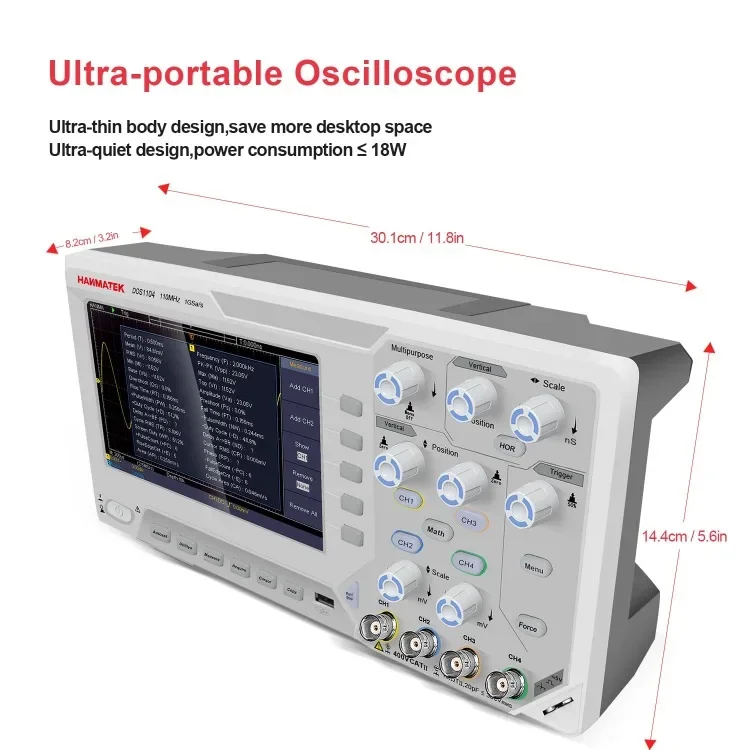 DOS1104 Digital Oscilloscope with 4 Channels and Screen 7 inch / 18 cm, TFT-LCD Display, Portable Professional Oscilloscope Kit