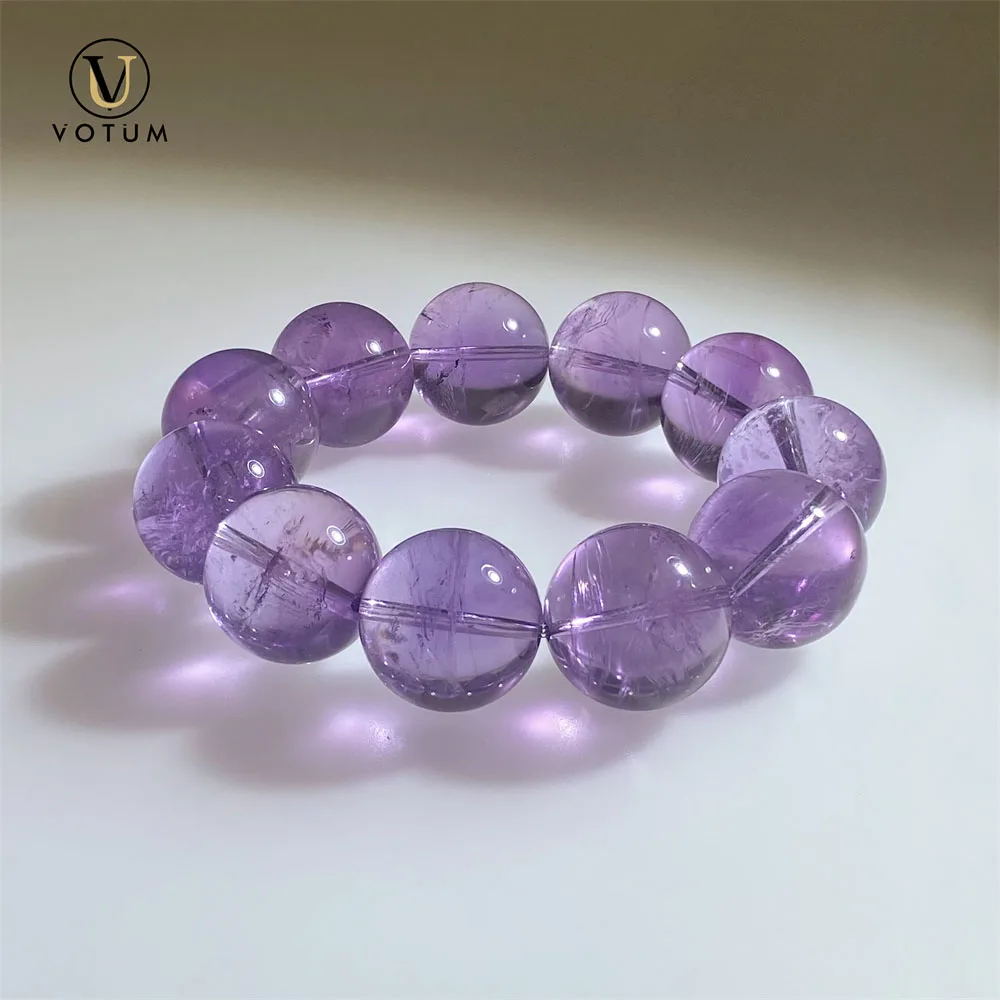 Votum Natural 17.5m Largue Beaded Amethyst Bracelet for Unisex Spiritual Energy Crystal Healing Stone Wrist Bracelets Jewelry