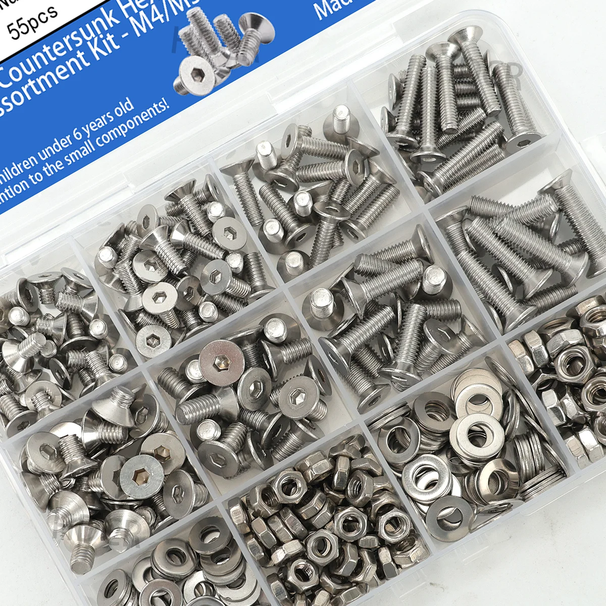 290-teiliges Set aus Edelstahl-Senkkopfschrauben, Schrauben, Muttern, Unterlegscheiben, Muttern-Sets, Maschinenschrauben