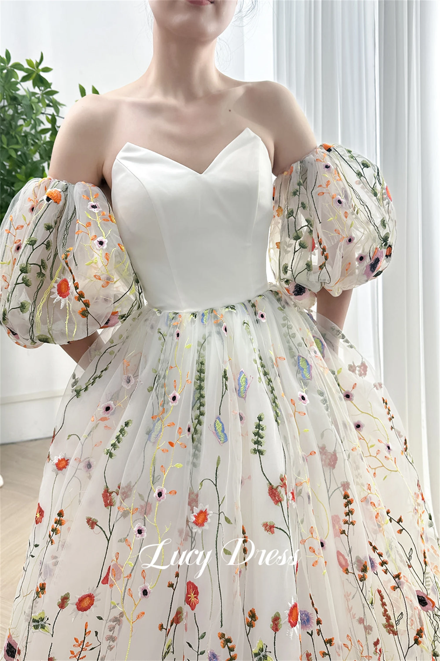 Lucy Line A Evening Dress Graduation Gown Wedding Party Puff Sleeves Floral Fabric Prom Dresses 2024 Elegant Woman Sharon Happy