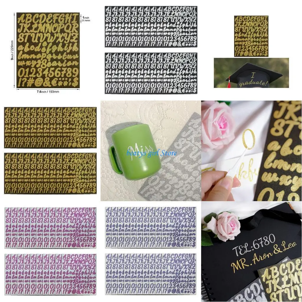

C7AB 20 Sheets Glittering Letter Number Stickers Decals for Scrapbooking Card Making