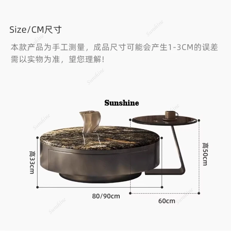 TDNatural luxury stone coffee table living room home, medieval stainless steel coffee table with drawers