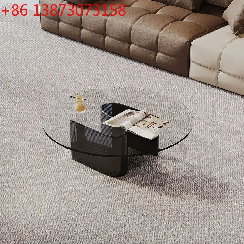 

Italian minimalist light luxury round transparent tempered glass designer modern simple living room home tea table