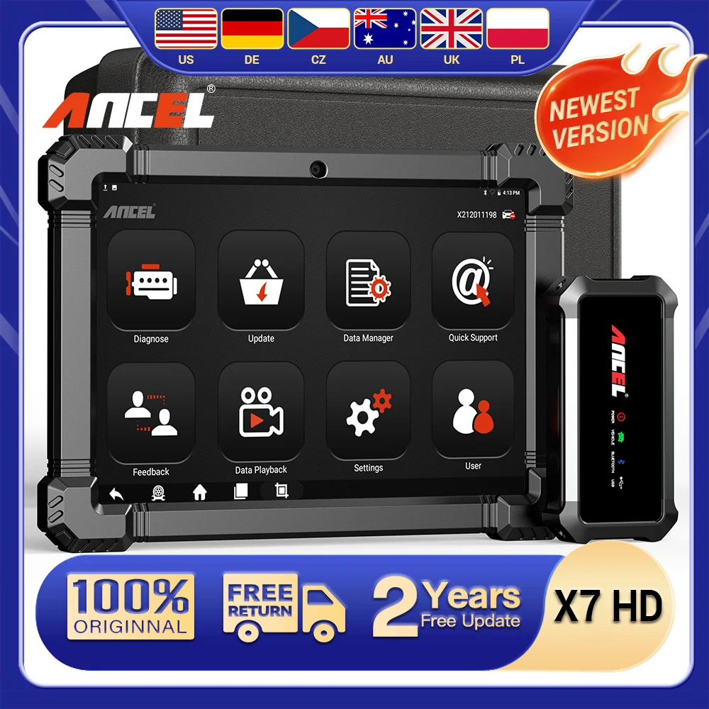 2025 ANCEL X7 HD 헤비듀티 트럭 진단 스캐너 전문가용 풀 시스템 12V 24V 오일 DPF 재생 ECU 리셋 OBD2 트럭 스캐너