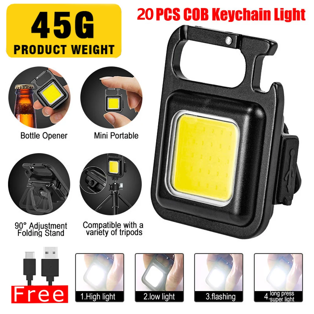 Mini Portable LED Keychain Lights Multifunction COB Flashlight Outdoor  Light USB Rechargeable For Strong Magnetic Camping Light