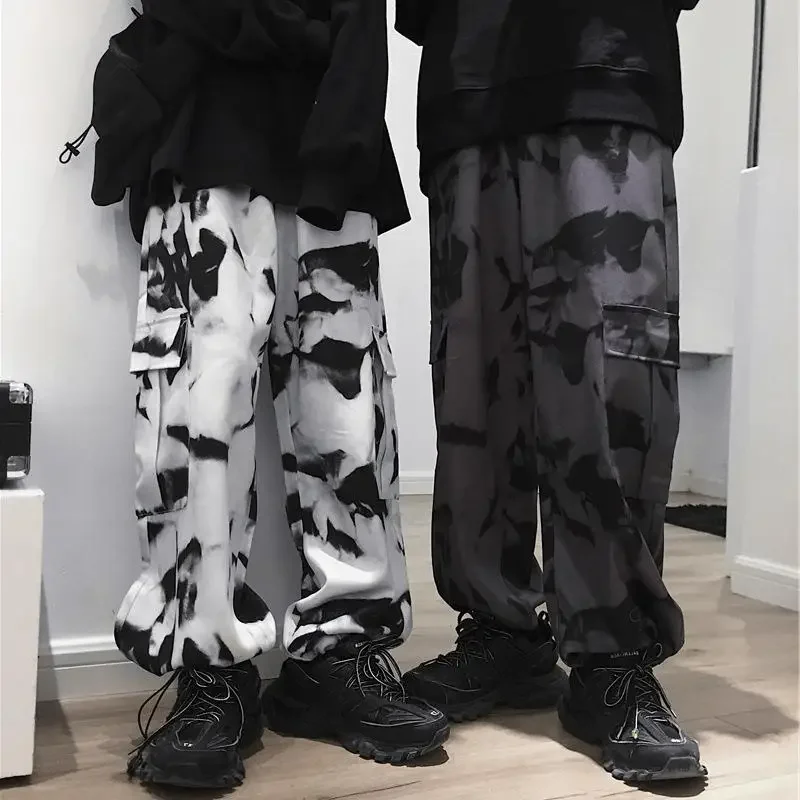 2023 pantalones Tie Dye Harajuku Streetwear pierna ancha mujeres pantalones de cintura alta Punk de gran tamaño estética moda coreana Y2k ropa