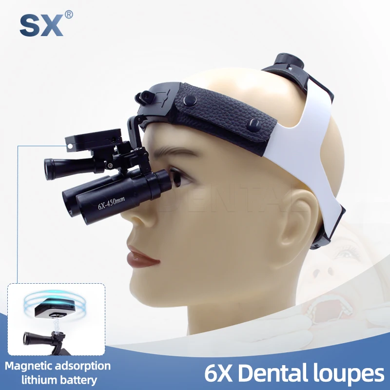 

6X Dental Loupes Medical Magnifier Surgical Loupe with Headlight LED Light Dentist Lab Tools ENT Surgery Dentist Equipment