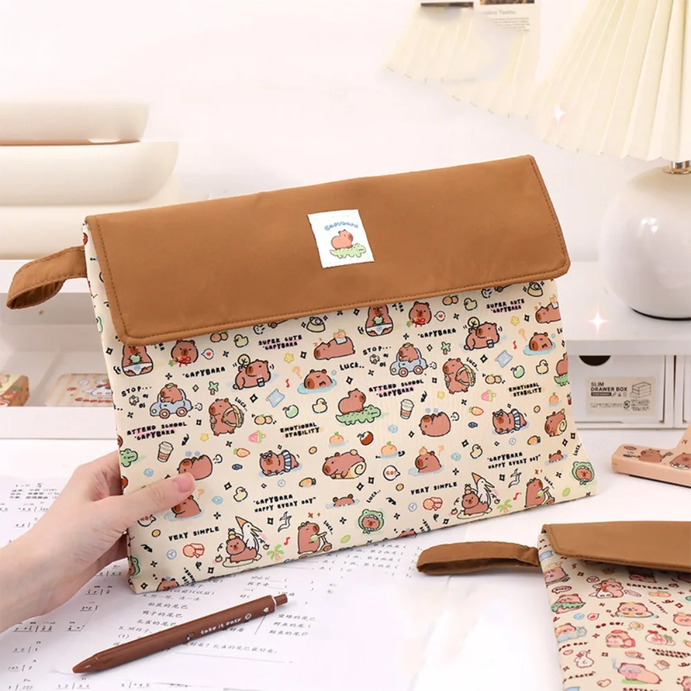 Washable Fabric Capybara Document Bag Durable Zipper Pouch Capybara File Bag Funny Large Capacity Cartoon Paper Storage Bag