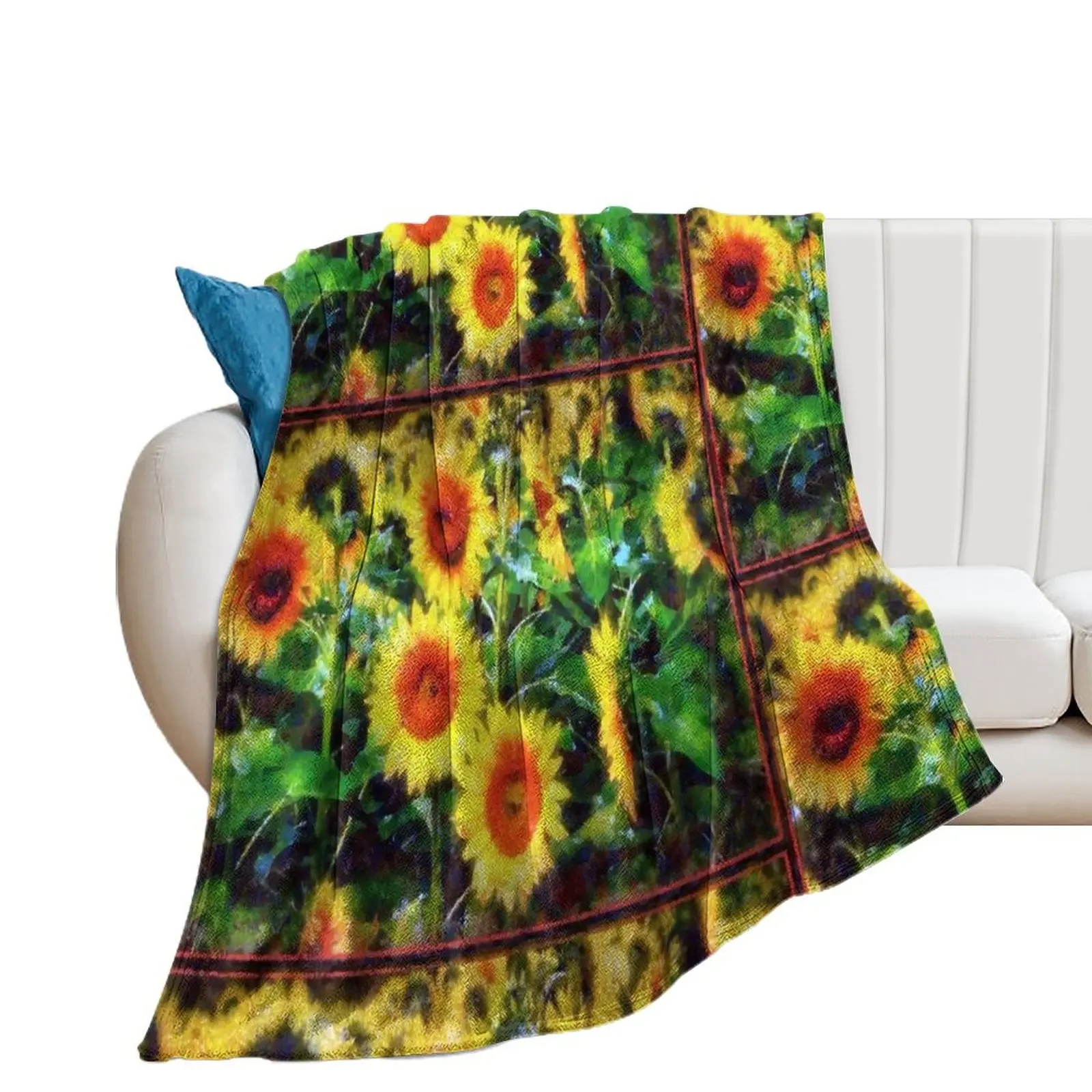 

Sunflowers Parade in a Field - Girasole Throw Blanket Nap For Decorative Sofa Cute Plaid Blankets