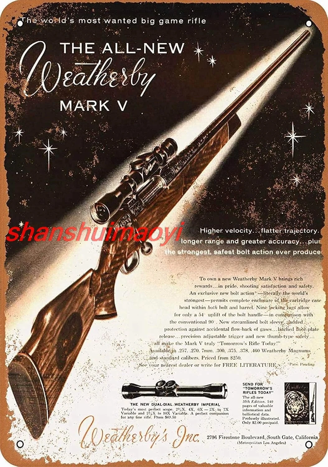 12 x 16 Metal Sign - Weatherby Mark V Rifles - Vintage Decorative Tin Sign SHANSUI SHANSUI