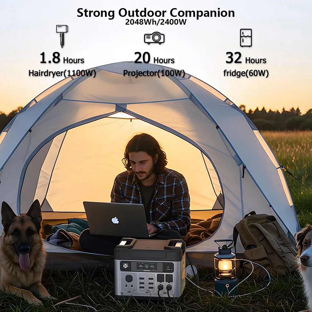 OUKITEL P2001 Plus Portable Power Station 2048Wh LiFePO4 Solar Generator, 2400W Rated 4800W Surge, 1.5H Fast Charging, UPS, Smart APP Control, Quiet Operation for Home Emergency Camping RV Outdoor Off-Grid