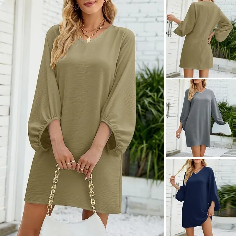 Plus-size V-neck Dress for Women Elegant Women Dress Casual Temperament Dress Women V-neck Mini Dresses Weekend Holiday Vestidos