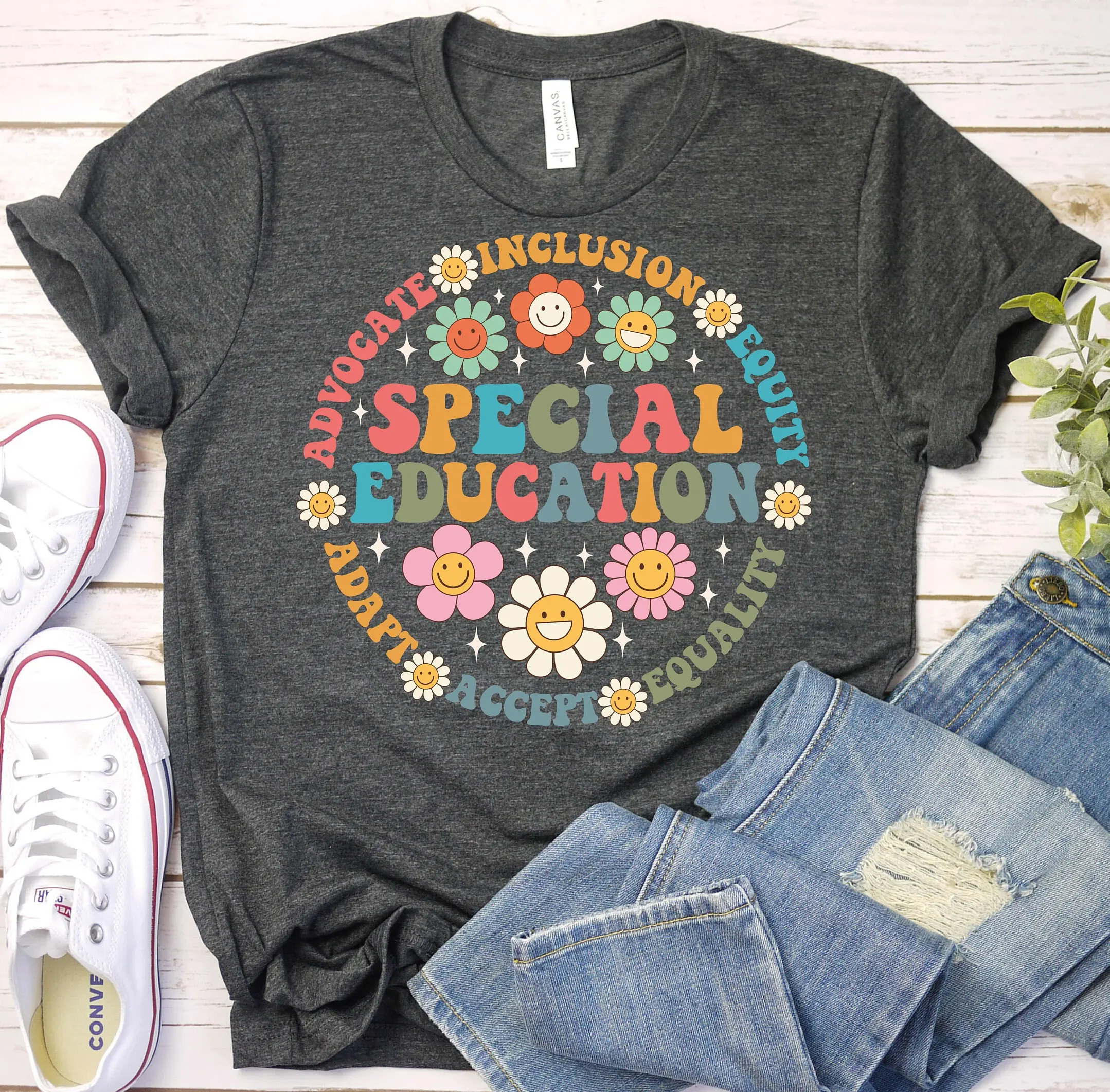 Special Education Teacher T Shirt 100 Days Of School Needs Retro Sped Groovy Wildflower