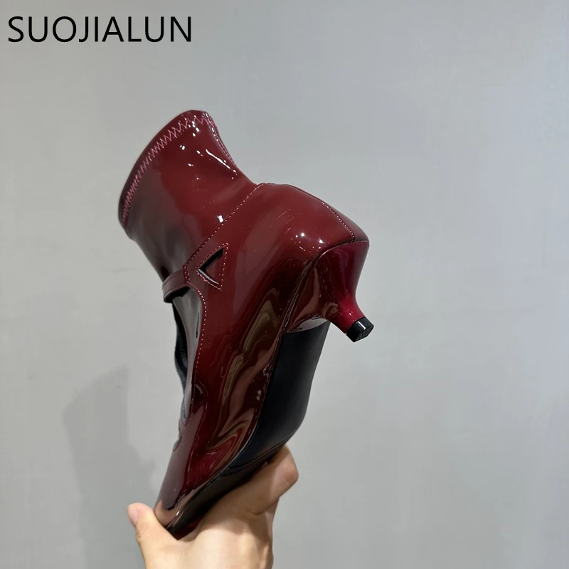 SUOJIALUN 2024 Winter Brand Women Ankle Boots Fashion Pointed Toe Ladies Elegant Thin Low Heel Short Boots Outdoor Dress Pumps