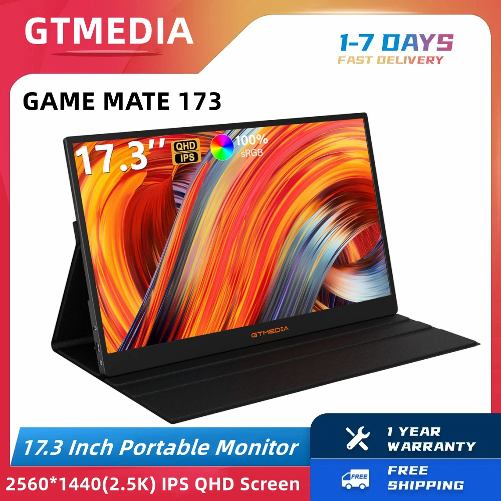 

GTMEDIA 17.3 Inch 2.5K Portable Monitor 100% sRGB 2560*1440 1080P QHD IPS Laptop Screen Games Display In Stock At EU Warehouse