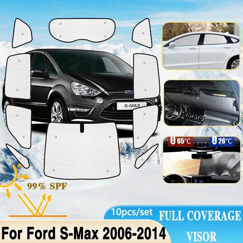 Full Cover Sunshades For Ford S-Max MK1 Smax 2007 2006~2014 Full Surround Windshield Window Visor Car Accessories 2011 2012 2013