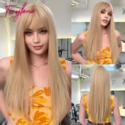 Light Blonde Long Straight Synthetic Wigs Lolita Cosplay Hair with Bangs for White Women Party Daily Heat Resistant Fiber Hair