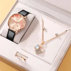 5PCS Set Womens Fashion Quartz Watch Female Clock Rose Gold Dial Luxury Brand Design Women Watches Simple Ladies Wrist Watch