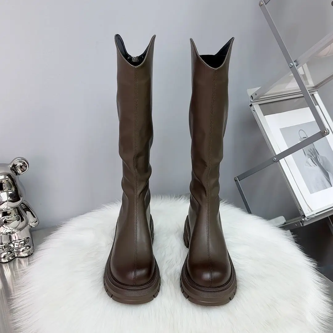 Thick Soled Height Increas Women Shoe Fashion Stylish Womens Boot New Simple Womens Long Boot Anti Slip Soft Leather Winter Boot