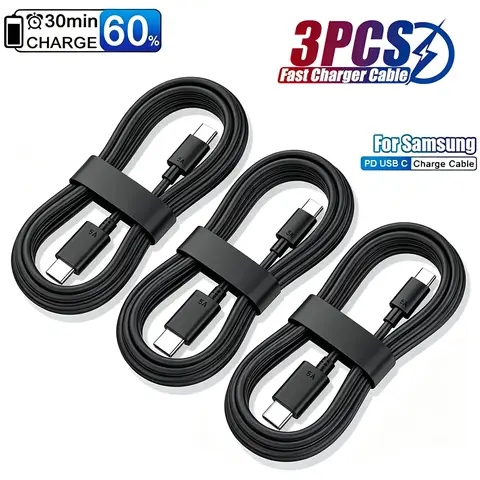 3PCS PD 100W USB Type C to C Fast Charge Cable for Samsung S22 S23 S24 S25 Plus Note Ultra A53 A54 Charging Data Cable