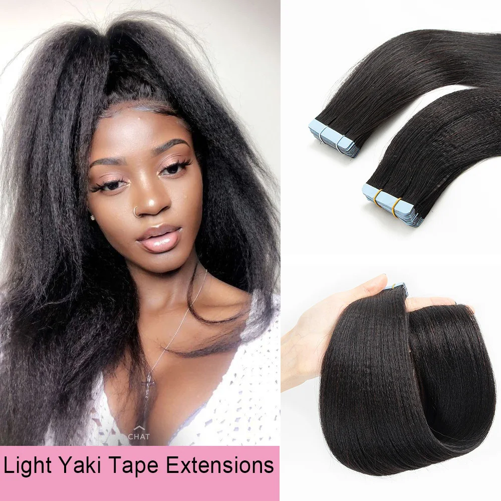 Yaki Straight Tape In Hair Extensions Human Hair Natural Black Skin Weft Tape in Real Human Hair Invisible Tape Ins 20pcs/Pack