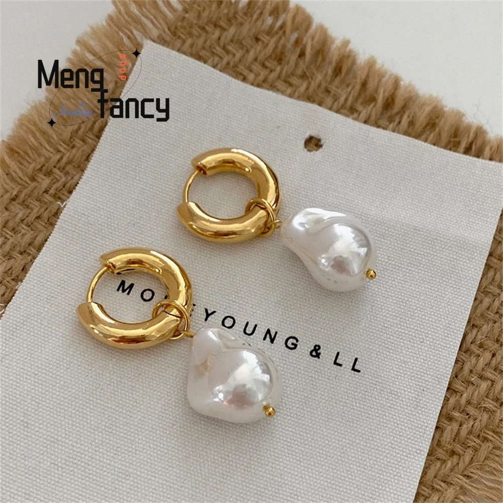 

French Baroque Irregular-Shaped Pearl Ear Rings And Ear Buckles, Stylish And Internet-Famous Design Earrings And Earrings Women