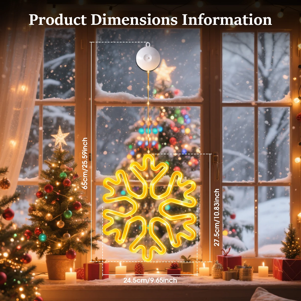 Warm/Multi-color Christmas Window Snowflake Lights, 8/12 Lighting Modes, Battery Powered LED Neon Hanging Lamp for Xmas Holiday