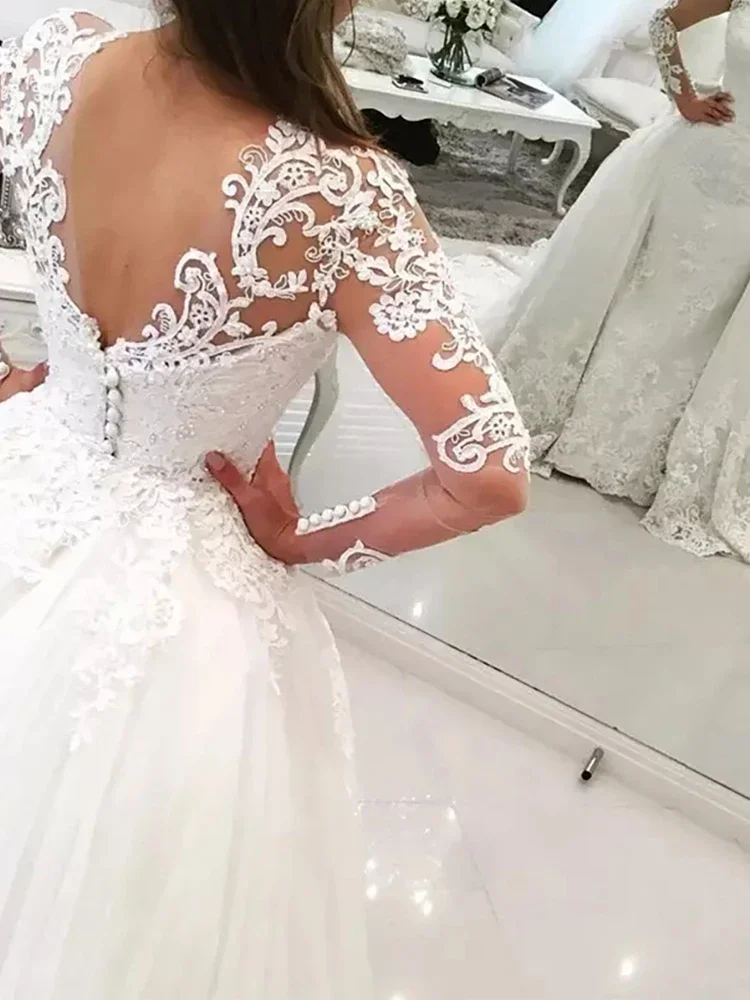 2024 New Detachable Wedding Dress for Arab Women Elegant Mermaid Lace Applique Bridal Dress Long Sleeve Robe Vestidos De Mujer