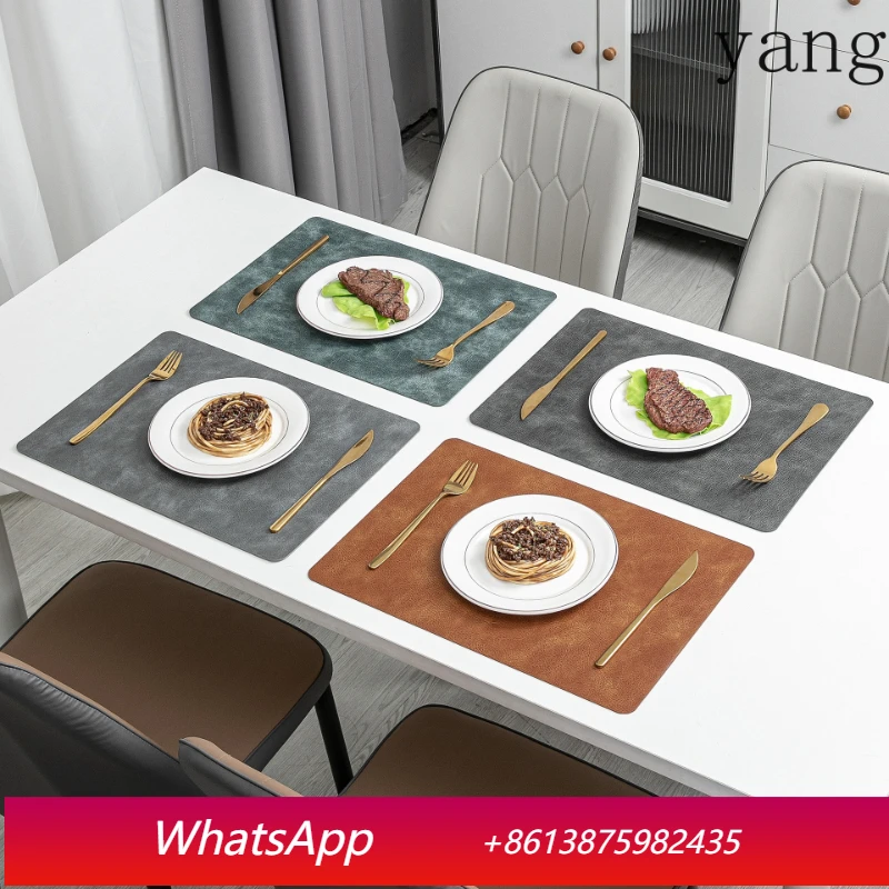 LMM retro style cowhide pattern placemat waterproof and oil-proof PU leather dining table mat thermal insulation mat