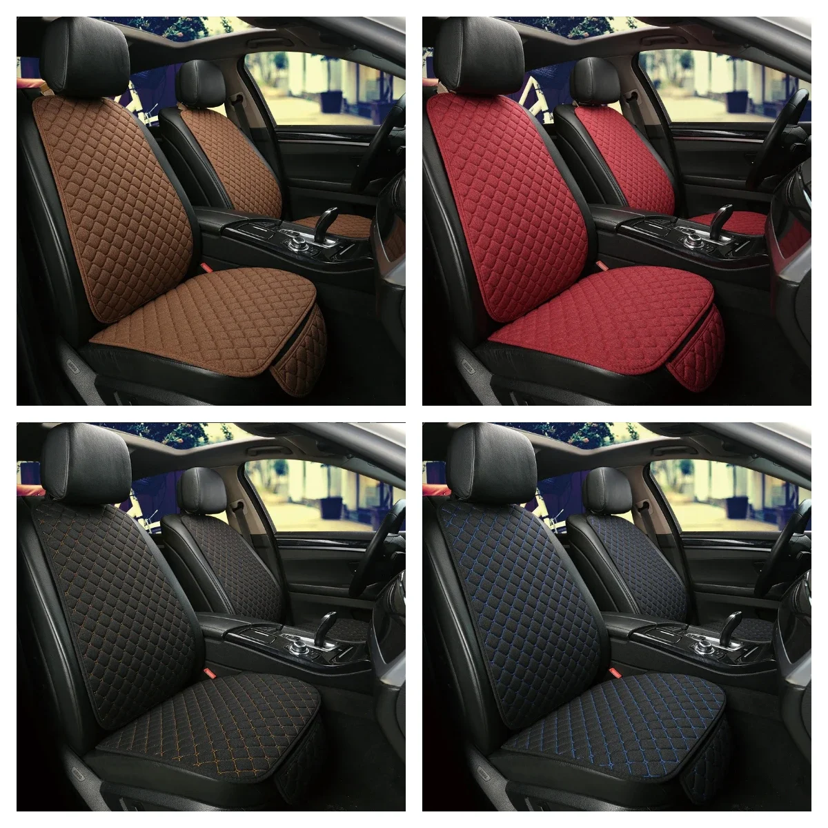 Universal Square Car Seat Covers for Front Seats - Breathable, Portable, Medium Soft, Cotton & Linen Cushion for All Seasons