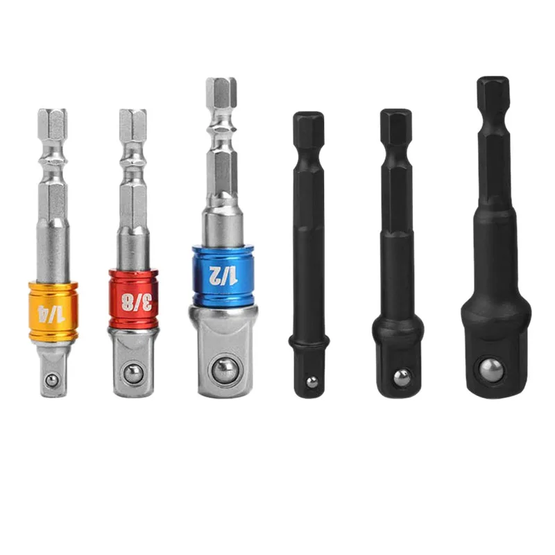 

ABZS 6 Pcs Socket Bit Adapters 1/4 Inch 3/8 Inch 1/2 Inch Drive Impact Power Extension Set Drilling Bit Nut Driver Tool Kits