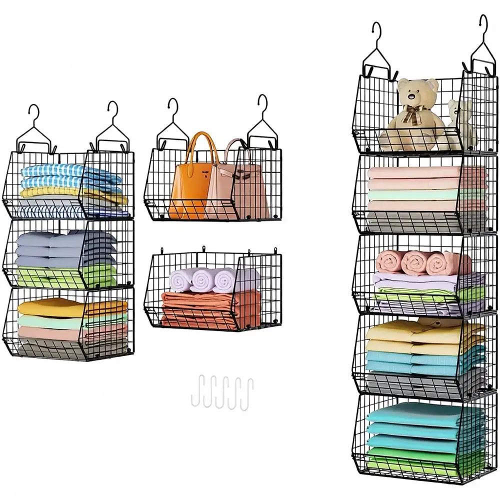 

5-уровневый подвесной органайзер для шкафа с 4 крючками и 5 S-образными крючками для одежды, обуви, аксессуаров