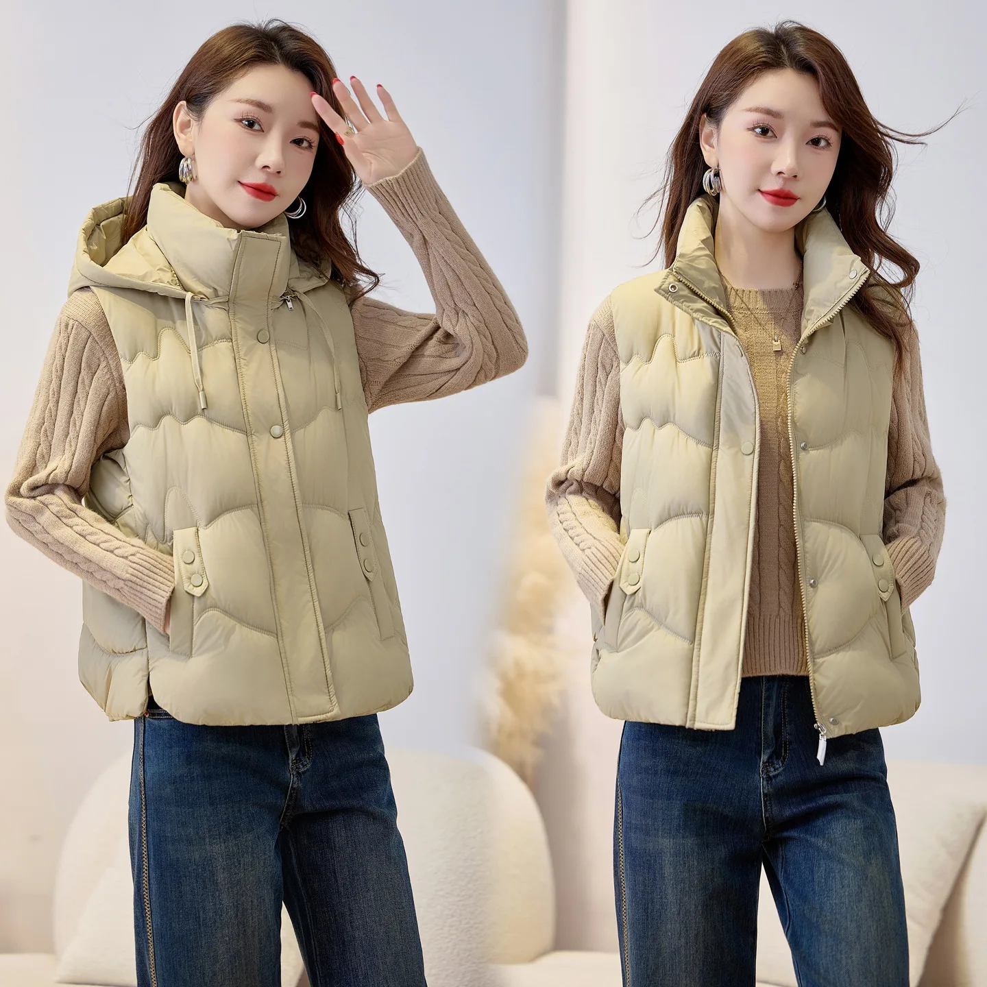 

Autumn Winter Down Cotton Vest Jacket Women New Sleevele Parkas Thicken Warm Vest Coat Female Waistcoat Overcoat Ladies Tops