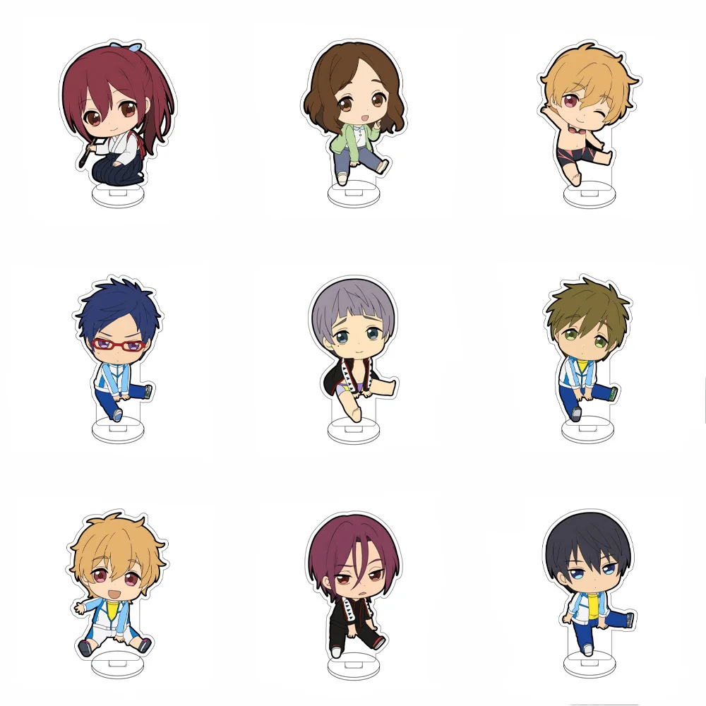 Figura gratuita de Anime de 10CM, modelo Nanase Haruka/Tachibana Makoto/Rin Matsuoka/Hazuki Nagisa, decoración de escritorio bonita, letrero de pie, regalos